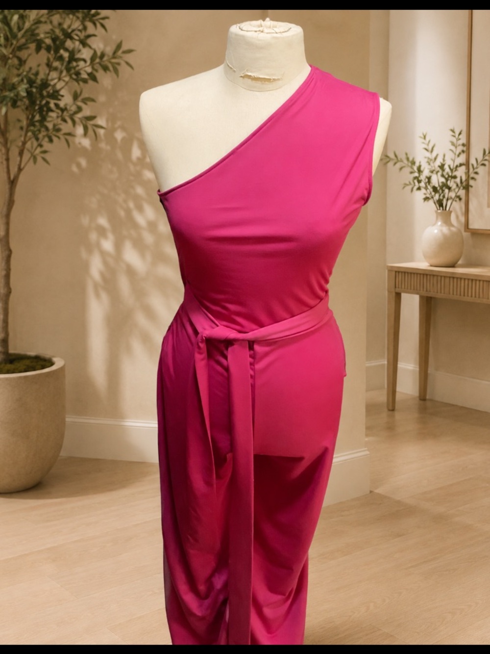 One-Shoulder Hot Pink jumpsuit